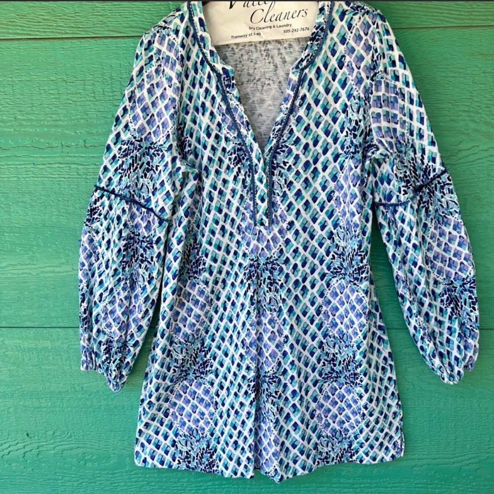 LILLY PULITZER PINEAPPLE PRINT JOY DRESS BLUE WHITE